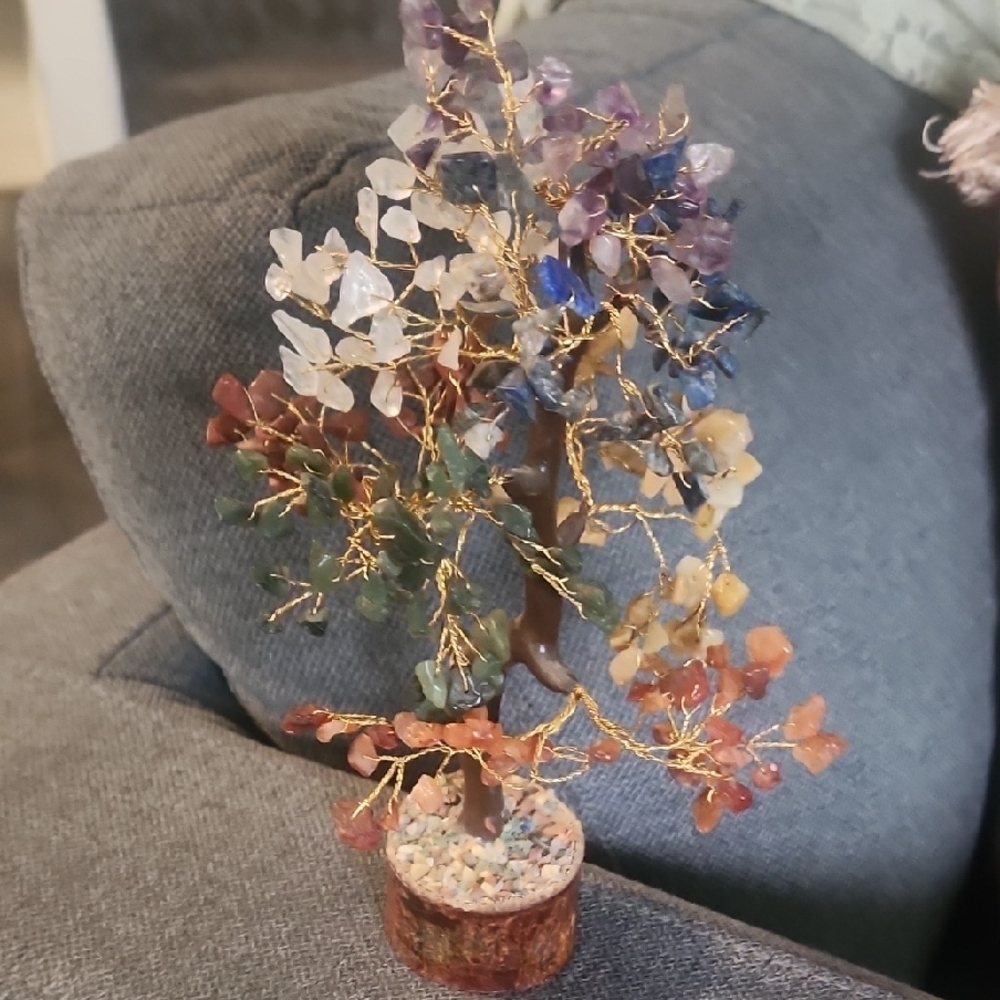 Multicolor Gemstone Tree Sculpture with Gold Wire Acc! (On Amazon $31) No Box. - Picture 2 of 3
